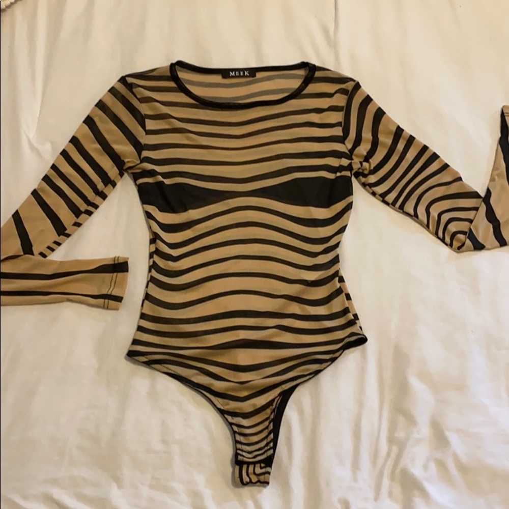 Sheer black & tan bodysuit